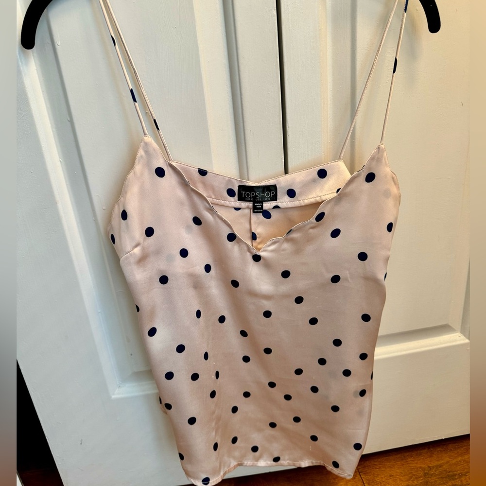 TOPSHOP silk pink tank top with blue dots